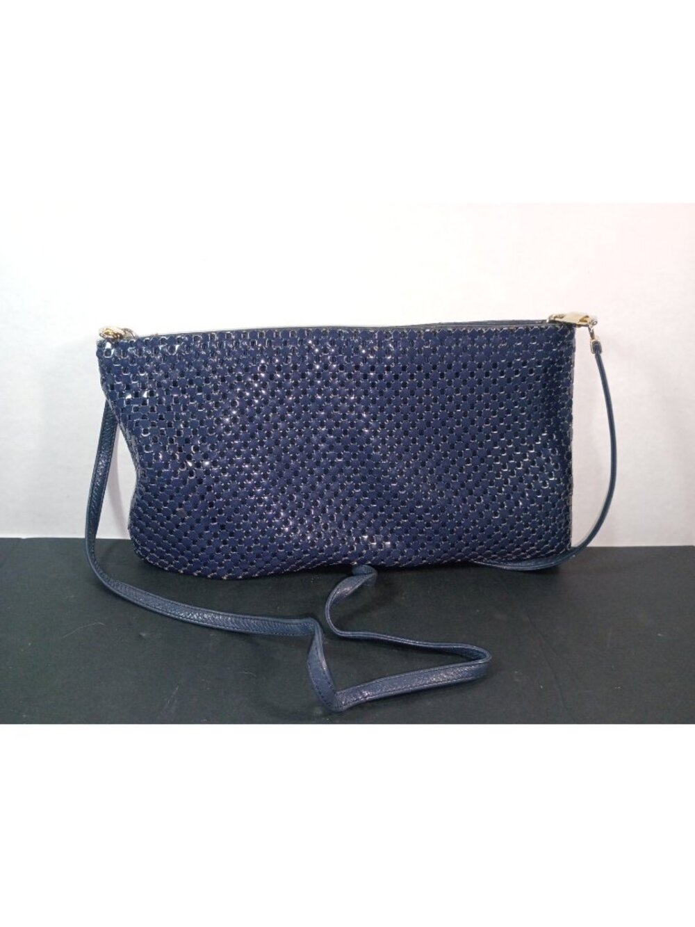 Vintage Whiting and Davis International Metal Mesh Navy Purse Crossbody Bag